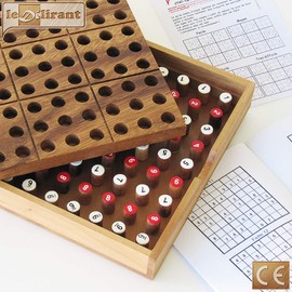 SUDOKU Solid Wood Puzzle CE Approved Mathematical Puzzle for Ages 6+ 4 Easy to Extreme Difficulty Levels, 24 Grids Included Le Délirant® French brand. 81 coloured pegs