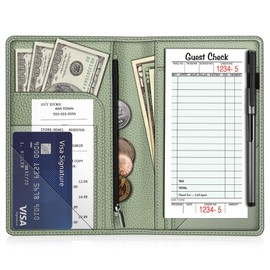Server Book Organizer with Zipper Pocket, Fintie PU Leather Restaurant Guest Check Presenters Card Holder for Waitress, Waiter, Bartender (Sage Green)