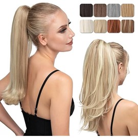 Clip in Ponytail Extension Dirty Blonde 18 Inch Pony Tails Hair Extensions for Women Long Straight Curly Tail Ponytail Hair piece Synthetic Fake Versatile Pony