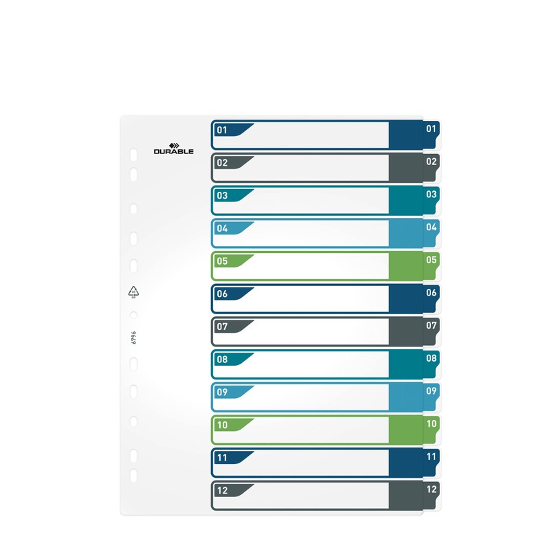 Durable Index Set 1-12 A4+ Portrait - Writable Index Organisation