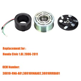 TINJO A/C Compressor Clutch Coil Assembly Repair Kit 38810RNAA02 Fit for 2006-2011 Honda Civic 1.8L Auto Air Compressor Clutch Oil Assembly Kit Pulley Bearing Coil Plate Replace OE 38810-RNA-A01