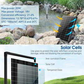 NFESOLAR Solar Water Fountain Kit, Pond Filter with 20W Solar Panel, 120 GPH Solar Water Pump, 4 Sprayers for Outdoor Pond 120-300 Gallons, Fish Tank and Garden Water Features N3212