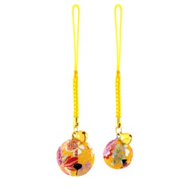 Zoon Flower Crepe Bell (Set of 2) Japanese Pattern Crepe Rooting Keychain, Large Bell Size L (Diameter 1.0 inches (25 mm) & Small Bell M Size (Diameter 0.8 inches (20 mm), Iron Polyester, No Gemstone