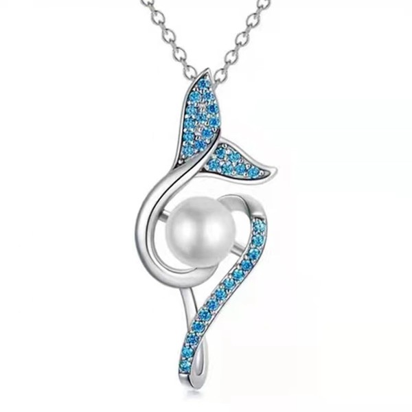 Mermaid Tail Necklace Infinity Blue cz Pearl Pendant Ocean Jewelry