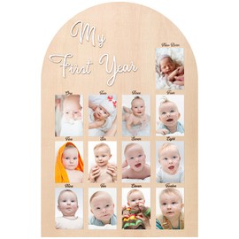 Kritkin My First Year Photo Board Baby Birthday Picture Frame 12 Monthly Wooden Photo Board 1st Birthday Decorations Baby Gift for Newborn Keepsake(29 x 19 Inch)