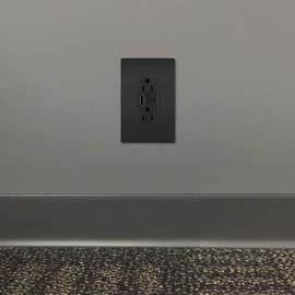 Legrand Pass & Seymour TR15USBAC6BK 15 Amp Tamper-Resistant Heavy-Duty Specification Grade Decorator Duplex Receptacle Outlet with Ultra Fast USB A/C 6.0A Charging Ports, Black (1 Count)