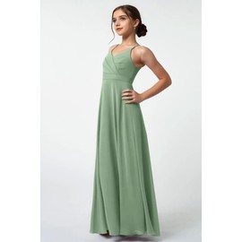 LTW Spaghetti Strap Junior Bridesmaid Dresses Ruched Teen Girl Dresses Chiffon Flower Girl Dresses for Wedding