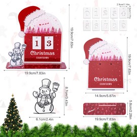 Christmas Countdown Calendar, Red Xmas Hat Advent Calendar Sign Tabletop with Acrylic Number Date Plate & Snowman Ornament Christmas Home Decor Indoor Holiday Gift