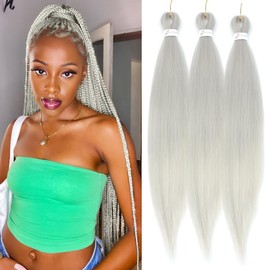 Gray Braiding Hair Pre stretched 30 Inch 3 Packs Colored Jumbo Braiding Hair For Festival Braids Hair Synthetic Braids Hair Silver Grey(30inch 3Packs)
