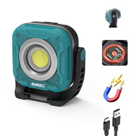 SUNREI 1300LM LED Magnetic Work Light with Stepless Dimming, 7800mAh COB Mechanic Flashlight, IPX65 Recharge Floodlight with Hook, 300° Rotate Job Site Lighting for Car Repairing, Camping, Working