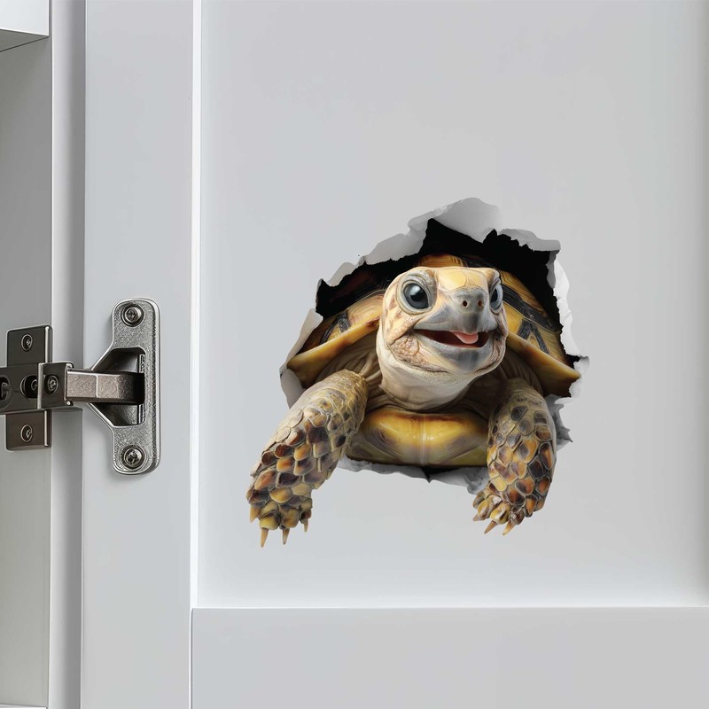 Turtle Hole Wall Decal – 3D Realistic Tortoise Sticker –