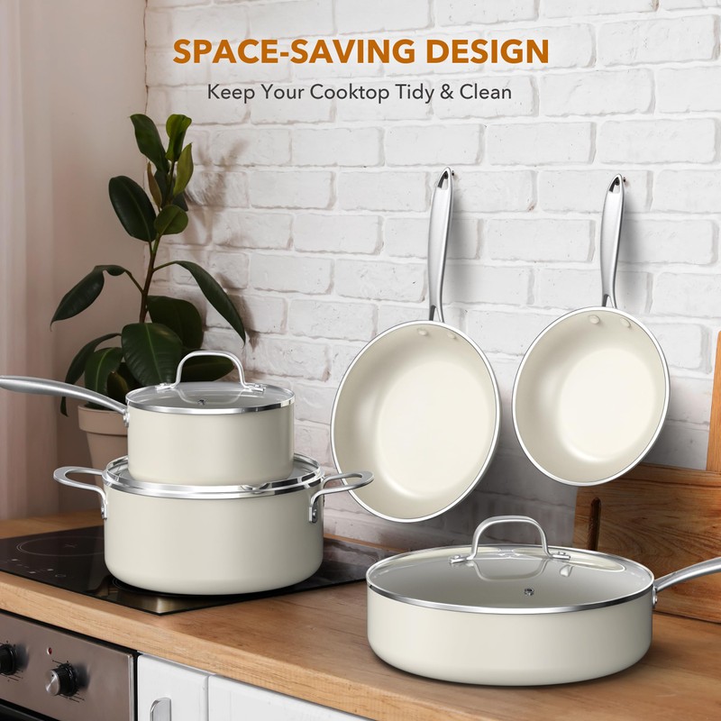PekGema Ceramic Pots and Pans Set, 11 Pcs Cookware Set