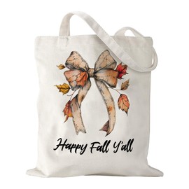 Fall Canvas Bags for Women Beautiful Bow Tote Bag Aesthetic Reusable Fall Grocery Bags for Women Shopping Vacation Beach Gym Weekender Travel Autumn Thanksgiving Party Gift