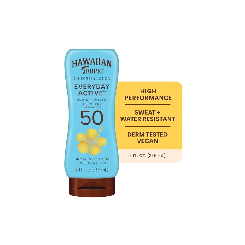 Hawaiian Tropic Everyday Active Sunscreen Lotion, SPF 50 Sunblock, 8