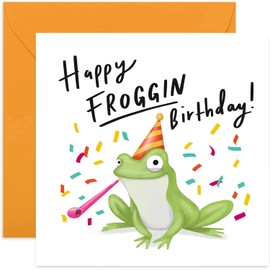 Old English Co. Happy Froggin Birthday Card - Cute Fun Animal Pun Greeting Card for Him or Her | For Boyfriend, Girlfrined, Wife, Husband, Partner | Blank Inside & Envelope Included
