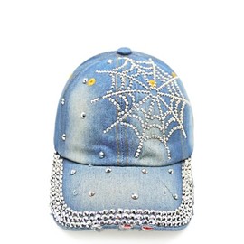 Topstyle Jeans Cap in Vintage Style with Star and Rhinestones, Baseball Cap, Glittering Denim Baseball Cap, 13a13 Spider Web Light, Unit size