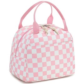 LEDAOU Lunch Box for Women Insulated Lunch Bag Lunch Tote Bags Leakproof Cooler Lunch Case for Travel Work Picnic (Pink Checkered)