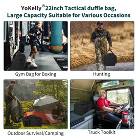 YoKelly 40L Tactical Duffle Bag Mens Gym Bag - 22 inch Military Duffle with Shoes Compartment, Outdoor Heavy Duty Equipment Bag for Weekend Overnight Travel - Black