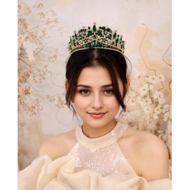 Yheahin Sparkle Crystal Crown and Tiara for Women Bridal Wedding Rhinestone Tiara Princess Queen Crown Tiara Headpieces for Cosplay Costume Birthday Party (Green)