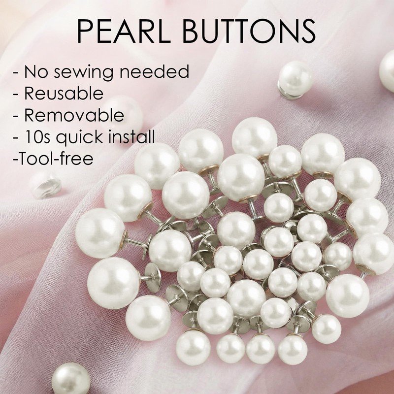 Quuztao 60 Sets Pearl Buttons for Clothes, 3 Size No