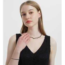 Ruzzykea Crystal Rhinestone Earrings Necklace Bracelet Jewelry Set for Bride Prom Wedding Costume (Black)