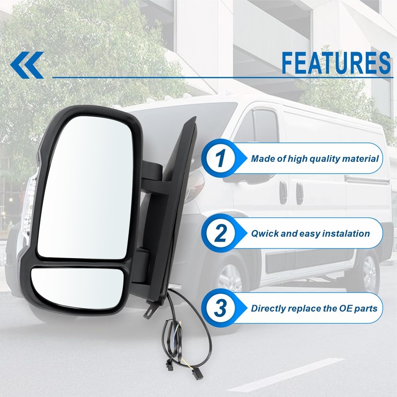 Lqito Left Driver Side Mirror Compatible with 2014-2025 Ram Promaster