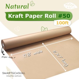 SMART&CASUAL 17.8"×1,200"(100') Brown Kraft Wrapping Paper for Craft Gift Bulletin Board Bouquet Flower Table Covering Packing Shipping Moving 70GSM 50LB