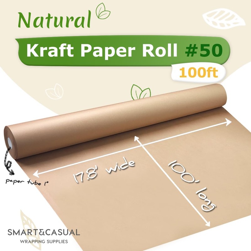 SMART&CASUAL 17.8"×1,200"(100') Brown Kraft Wrapping Paper for Craft Gift Bulletin