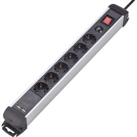 Renkforce 815A-CMB-SUSB Power Strip with Switch 6-Way Black, Silver Protective Contact Pack of 1