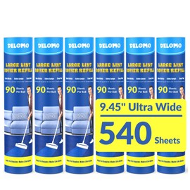 Lint Roller Refills (6 Pack, 540 Sheets) – DELOMO 9.45 in Large Lint Roller Refill, Compatible Only with DELOMO Floor Lint Roller, for Cleaning Carpets, Cars, Clothing & Pet Hair