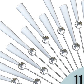 IMPORTED GIFT DEPOT Large Silver Spoke Sunburst Wall Clock with Crystal Accents