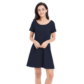 Alaster Women's 2023 Casual Loose Summer Dress Navy Blue Petite Sleep Shirts with Pocket Cotton Nightgowns for Women