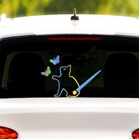 Iprokiu 2pcs Lovely Cat and Butterfly Car Sticker Vinyl Decal Funny Cat Moving Tail Waving Wiper Sticker Rear Window Wiper Decal Windshield Wiper Sticker for SUV (Dazzle Color)