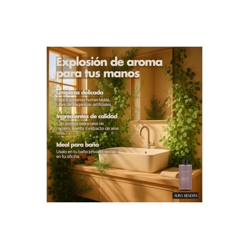 Jabón Líquido Manos Aceites Esenciales Romero Menta Aura Bendita