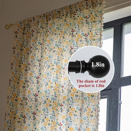Floral Curtains 63 Inch Length 2 Panels Tassel Boho Semi-Sheer Drapes Bedroom Living Room Farmhouse Short Rustic Country Yellow Green Flower Rod Pocket Cotton Linen Blend Window Curtain Panel