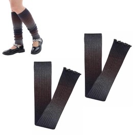 ASOMI Y2K Long Leg Warmers with Colour Gradient for Women, Keep Warm Baggy Leg Warmers, Y2K Elasticity Colourful Leg Warmers Over the Knee (Gradient Grey), Grey-brown colour gradient