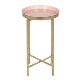 Kate and Laurel Celia Round Metal Foldable Tray Accent Table, Pink with Gold Base
