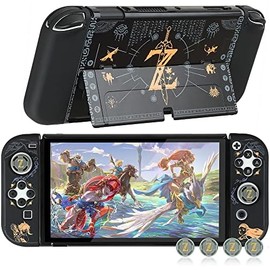Dockable Protective Case Compatible with Switch OLED 2021, Hard Shell Case Cover for Switch OLED 7 Inch and Joy-Con Controllers with 4 Thumb Grips