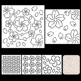 FREEBLOSS 5Pcs Cherry Blossom Sashiko Stencils Sashiko PET Template for Hand Quilting Patterns Embroidery Templates Embroidery Stencils 3 Sizes 11’‘/8.7’‘/4.7’‘ Square