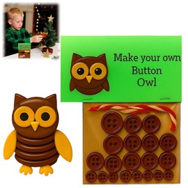 DIY Owl Button Ornament Craft Kit,Cute Christmas Owl Decorations,Complete Creative Ornament Making Set with Assorted O/wl Buttons,Wooden Display Board,Festive Craft Supplies for Holiday Decor