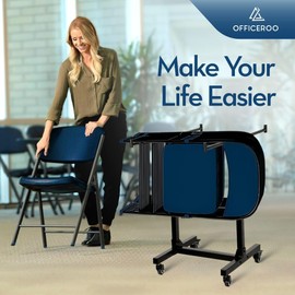 OFFICEROO Folding Chair Rack Storage Cart - Holds 14 Chairs (Not Included), Organize and Transport Chairs, Sturdy & Portable Space-Saving Chair Dolly, with 4 Lockable Wheels