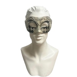 KBW Greek Venetian Style Masquerade For Men Mask Unisex Costume Prom Party Mask - Black & Gold (Silver)