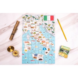 Terra Puzzles Italy Map Wooden Jigsaw Puzzle 152 Piece, 10x15 inches