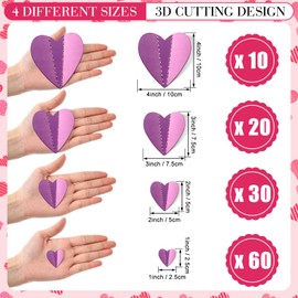 Geyoga 120 Pcs Valentines Day Heart Wall Decals 3D Heart Stickers Decorations 4 Sizes Heart Paper Cuts for Bulletin Board Window Home Office Bedroom Wedding Party Deocr(Pink)