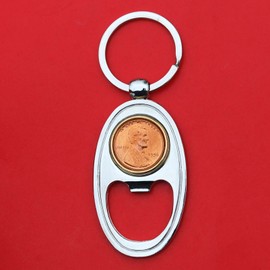 US 1956 Lincoln Small Cent BU Uncirculated Coin Gold Silver Two Tone Key Chain Ring Bottle Opener NEW - Lucky Penny