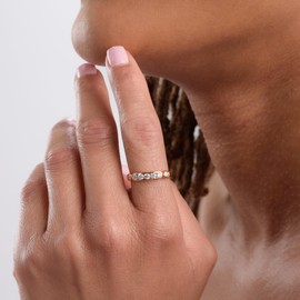 TJC Moissanite Seven Stone Ring In Rose Gold Plated 925 Sterling Silver for Women Size U Channel Setting