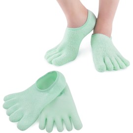 Aloe & Shea Fuzzy Foot Spa Socks - 5-Toe Gel Lined Moisturizing Socks | Dry Heel Pedicure Socks | Get Soft Feet (Large, Unisex)