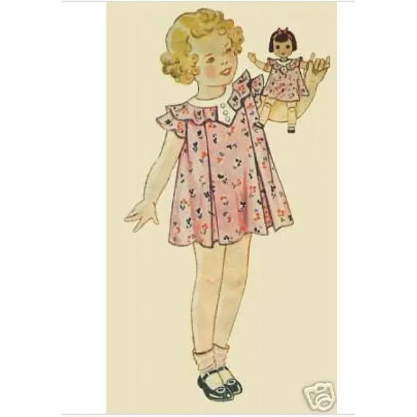 Unbranded Set of Five Antique Doll Dress Patterns from 1930s