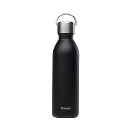 Qwetch - Water Bottle 600 ml Stainless Steel Black Active - Thermos Flask Made from 90% Recycled Stainless Steel - 24 Hours Cold & 12 Hours Hot - Insulated Flask, Leak-Proof, BPA-Free and Compact