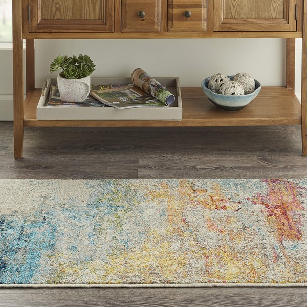 Nourison Grey/Blue Celestial Sealife 2'2" x 3'9" Area Rug, Modern, Abstract, Easy Cleaning, Non Shedding, Bed Room, Living Room, Dining Room, Kitchen, (2' x 4')